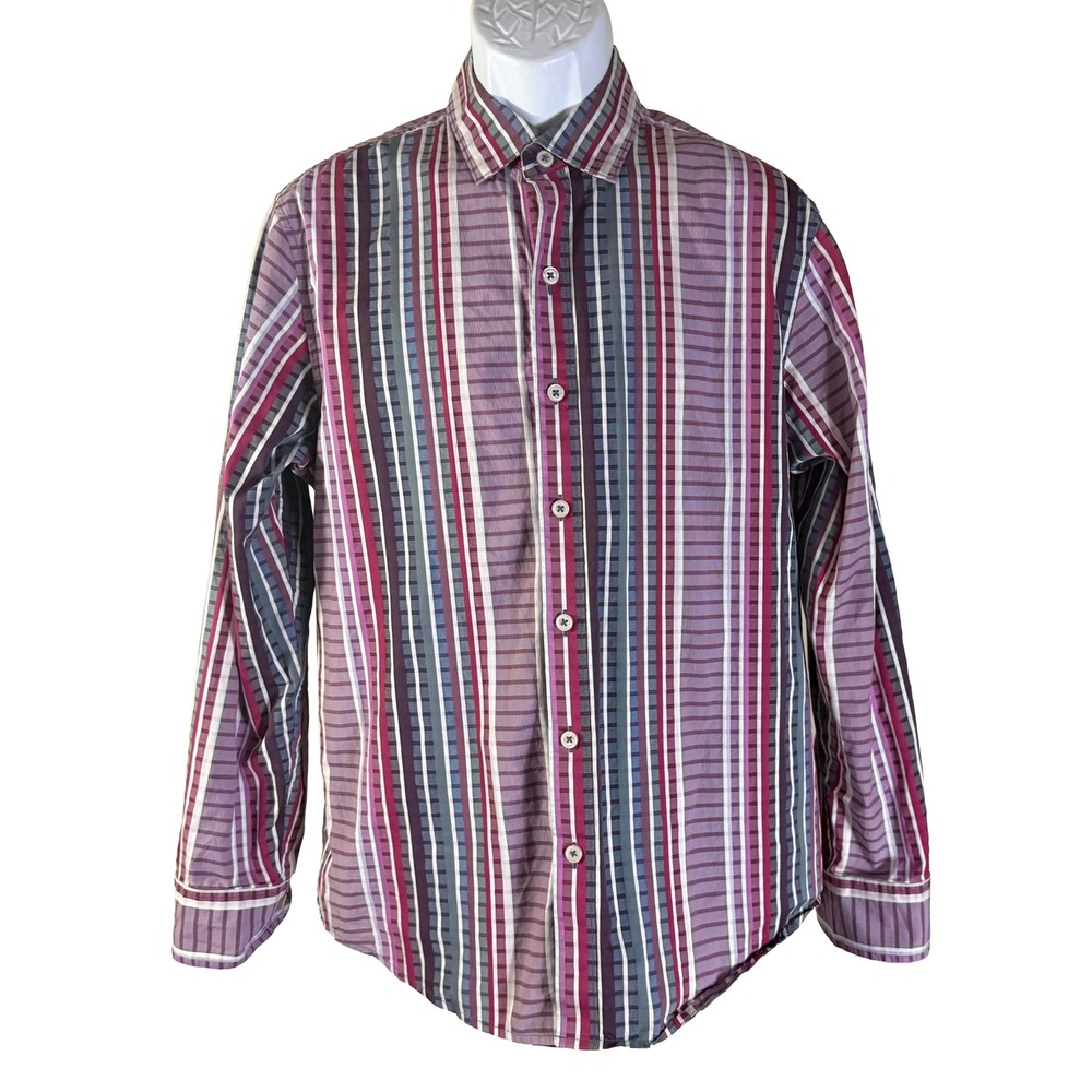 Tommy Bahama Button Down Shirt Mens Medium Purple Multi Stripe Pima Cotton